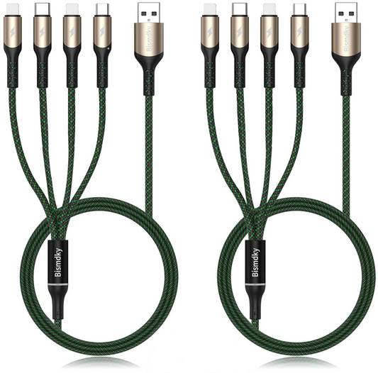 BNIB-Multi Charging Cable,4FT Nylon Braided Universal 4 in 1 Multiple USB Cable 3A Charging,-$10,(2 pack)