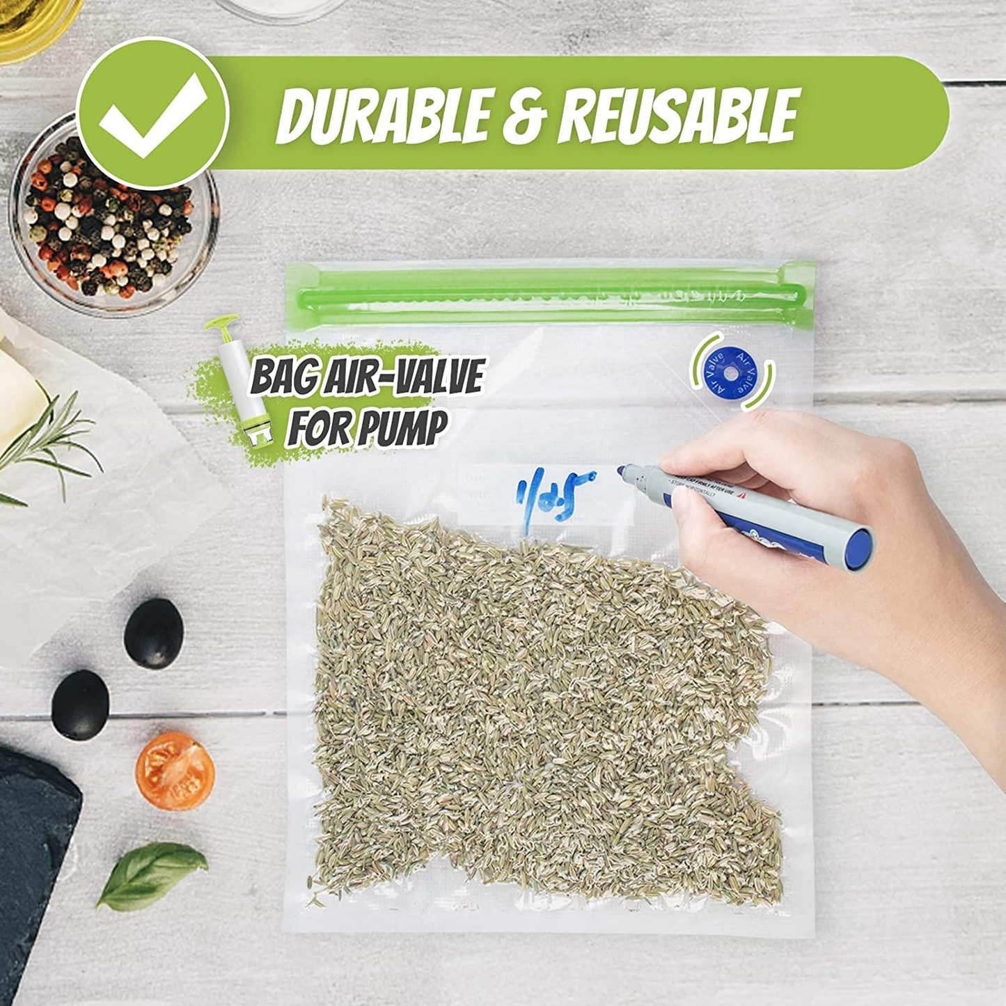 BNIB-Sous Vide Bags Kit, RIIMONE 23-pack Reusable Vacuum Food Storage Bags with 3 Sizes ,-$25