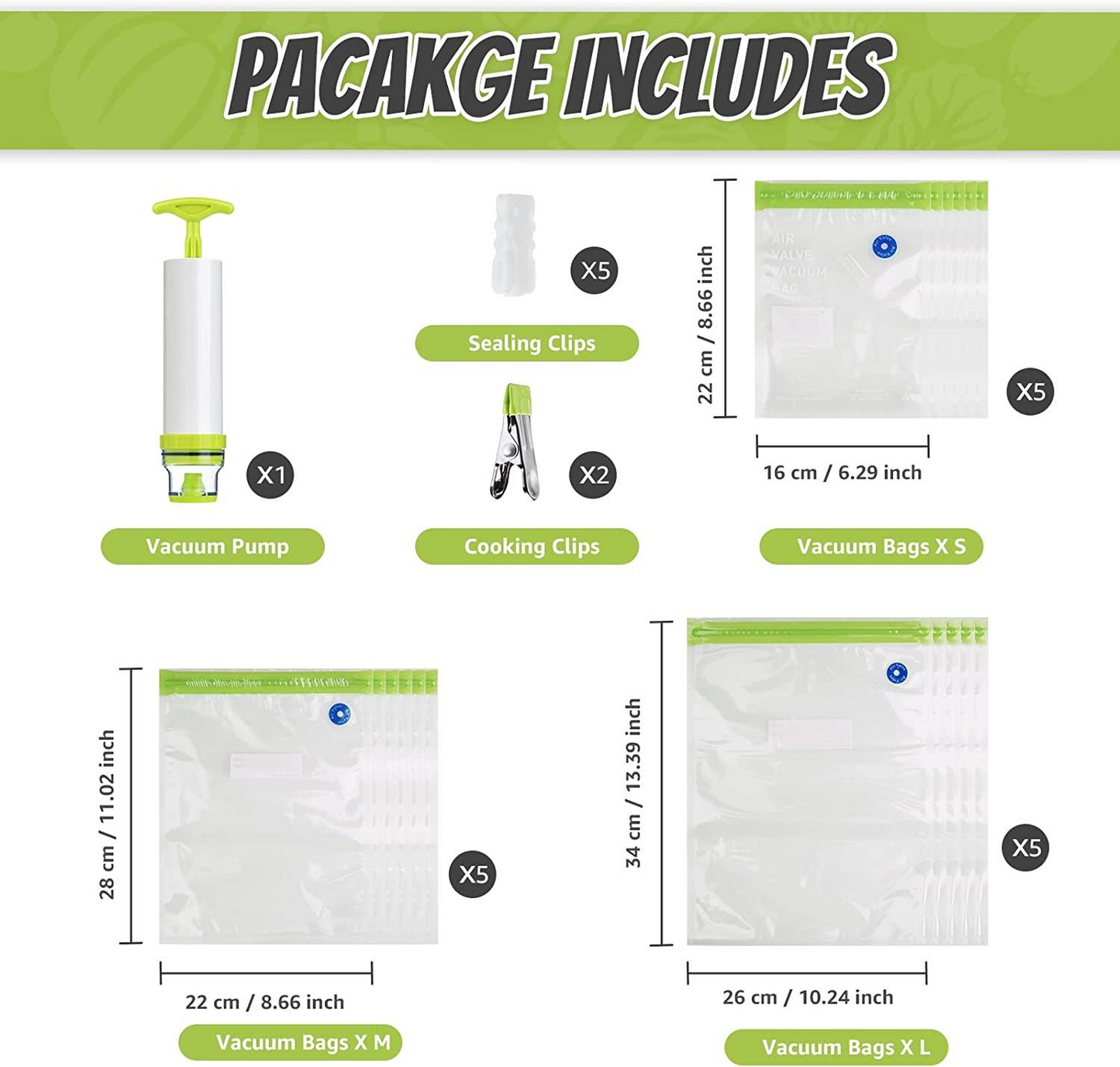 BNIB-Sous Vide Bags Kit, RIIMONE 23-pack Reusable Vacuum Food Storage Bags with 3 Sizes ,-$25