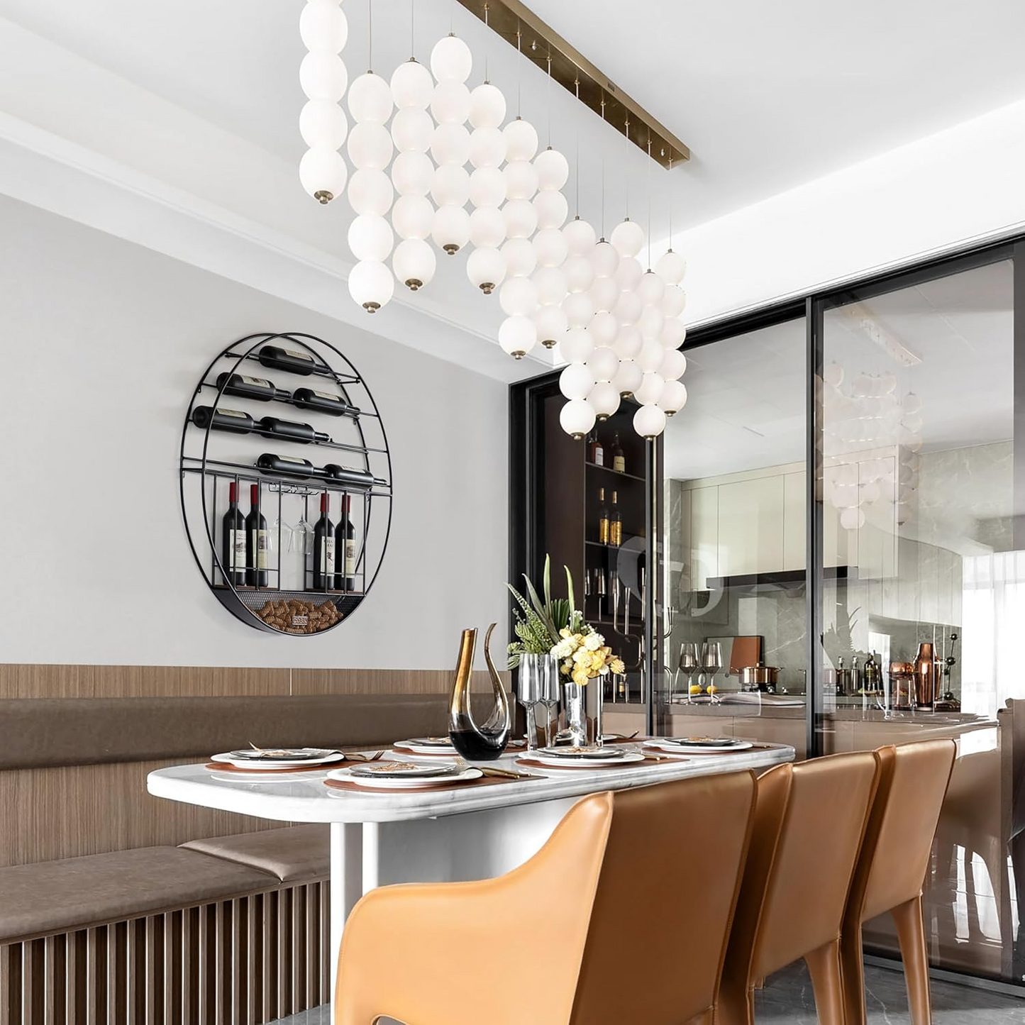 BNIB-Wall Mounted Round Metal Wine Rack w/Cork & Glass Holder,Modern Decoration, Black,