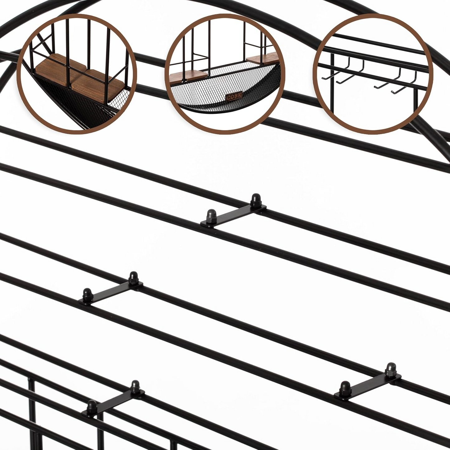 BNIB-Wall Mounted Round Metal Wine Rack w/Cork & Glass Holder,Modern Decoration, Black,