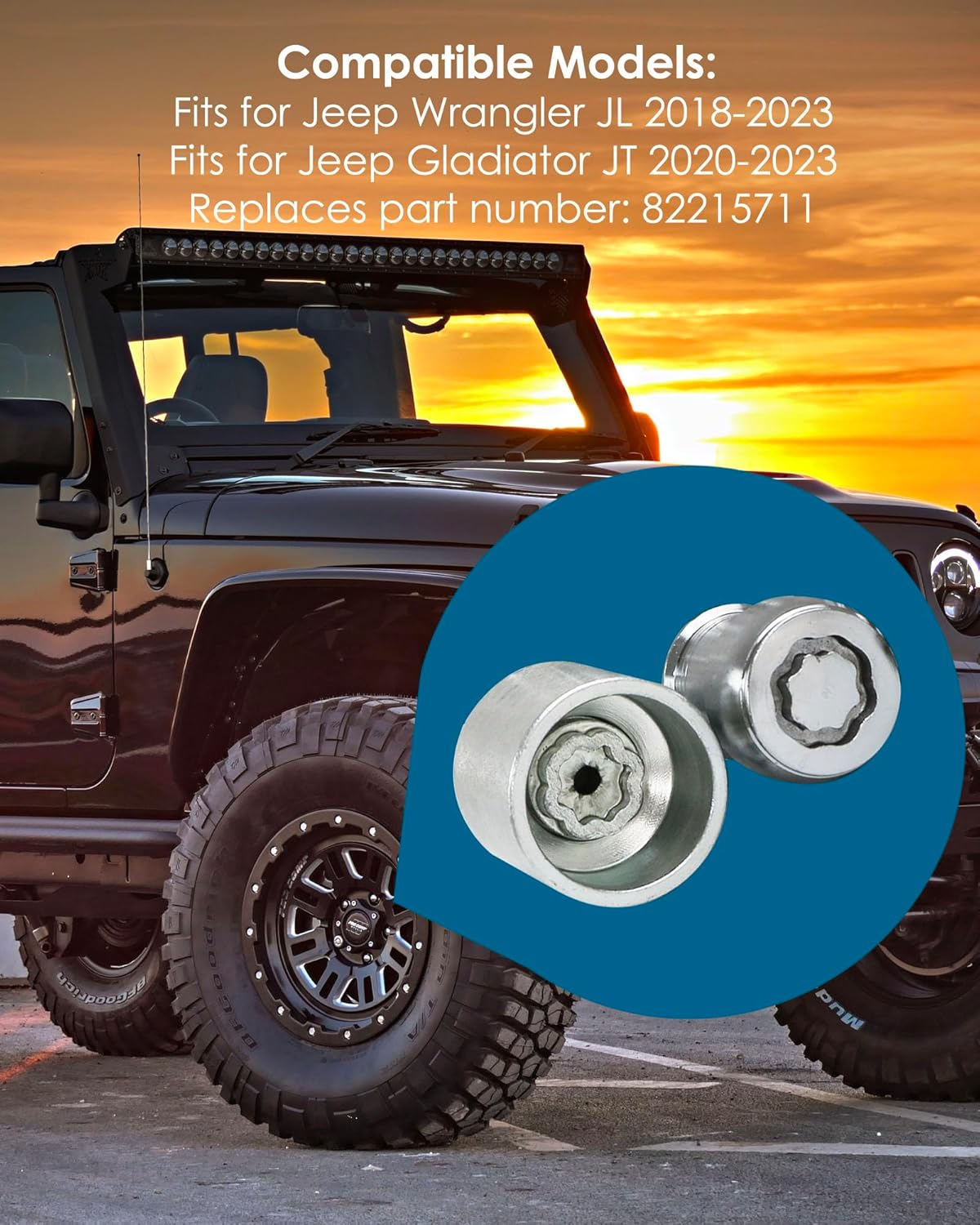 BNIB Anti-Theft Wheel Locks Locking Lug Nuts Set Fits for Jeep Wrangler JL 2018-2023 Gladiator Set of 5,