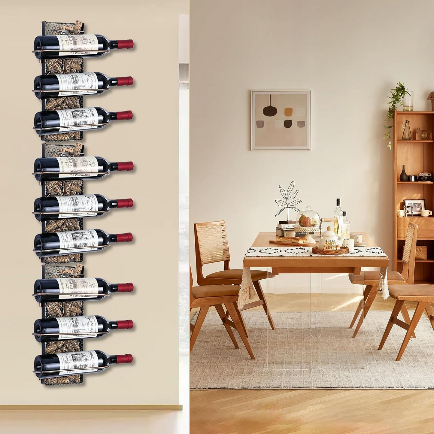 BNIB-Wall Mounted Wine Rack w/Wine Cork Holder,Home Bar Decorations,Wine Lover Gift