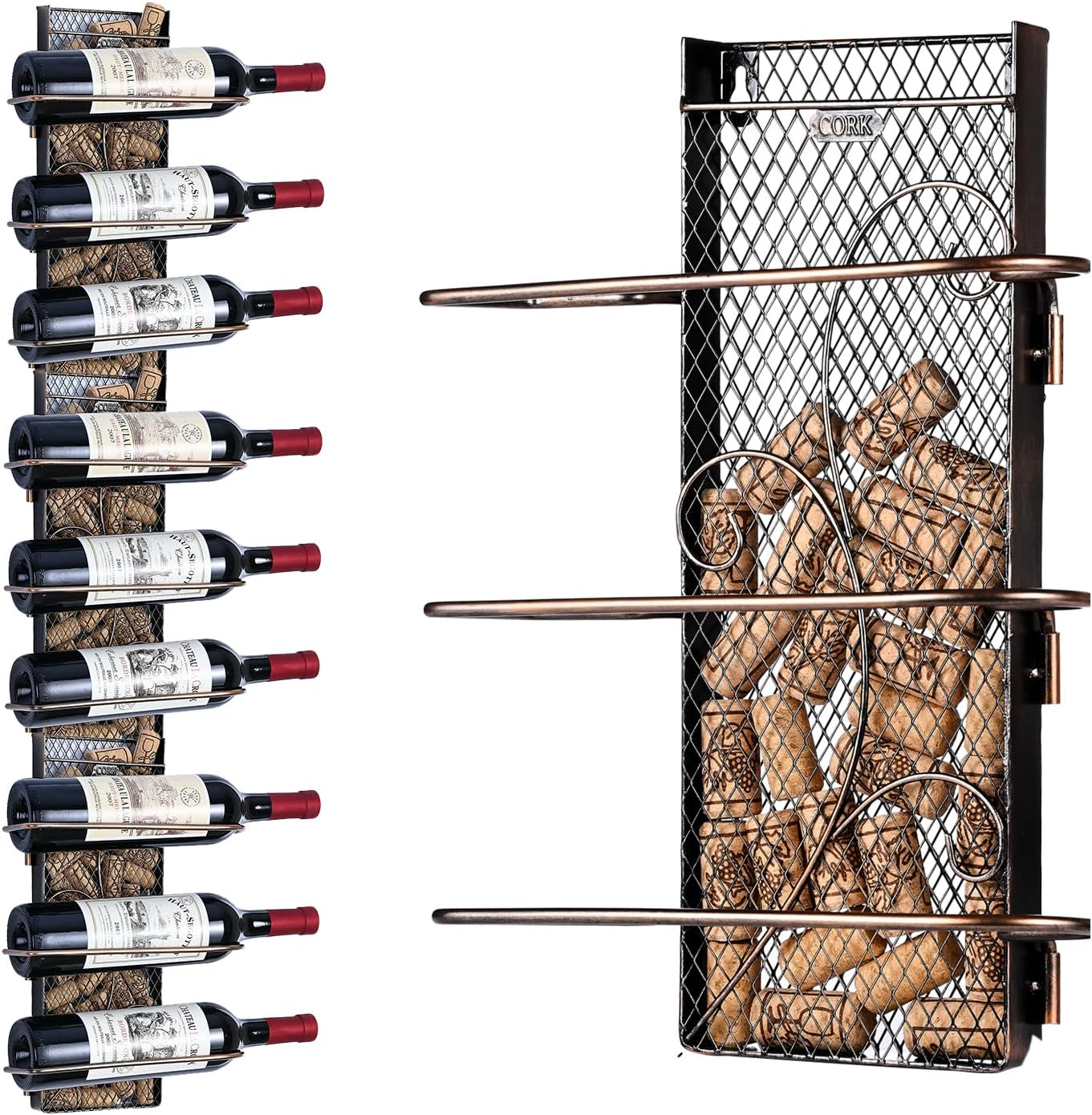 BNIB-Wall Mounted Wine Rack w/Wine Cork Holder,Home Bar Decorations,Wine Lover Gift