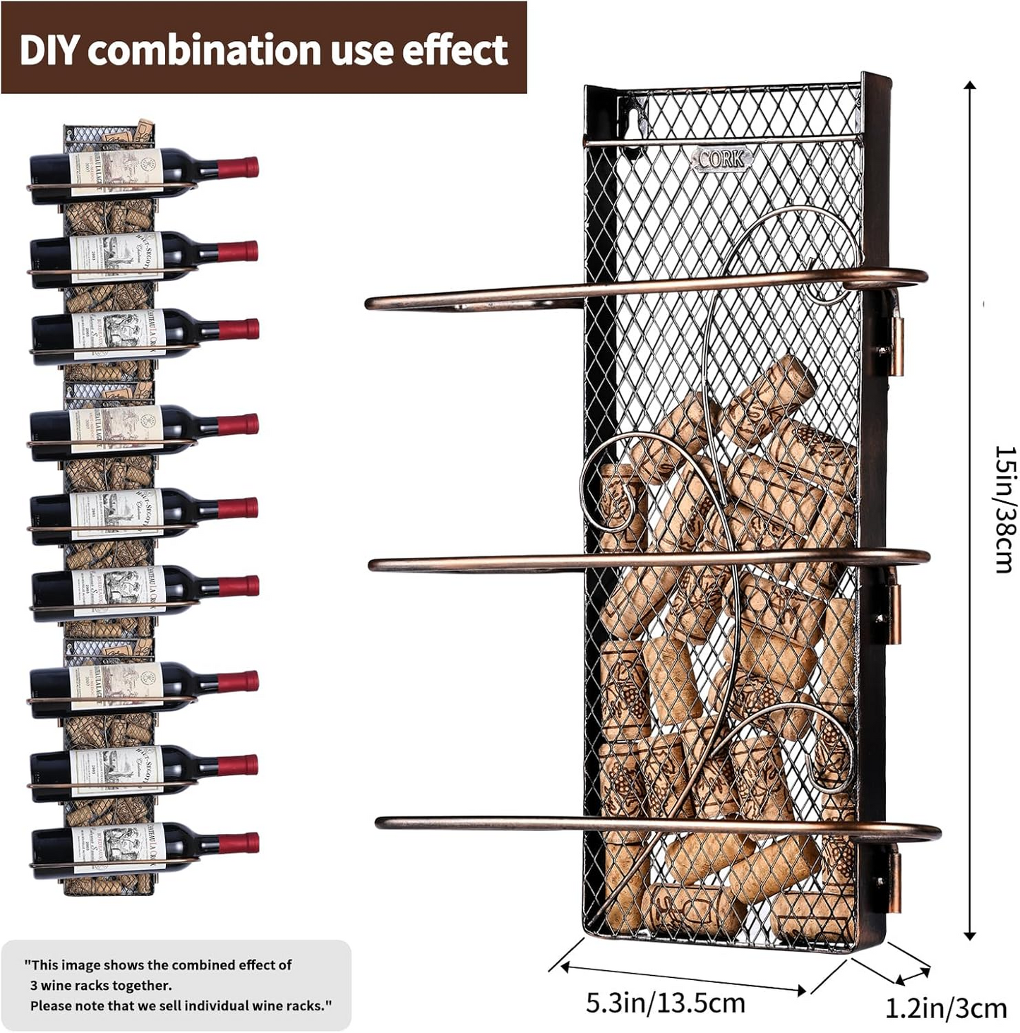 BNIB-Wall Mounted Wine Rack w/Wine Cork Holder,Home Bar Decorations,Wine Lover Gift