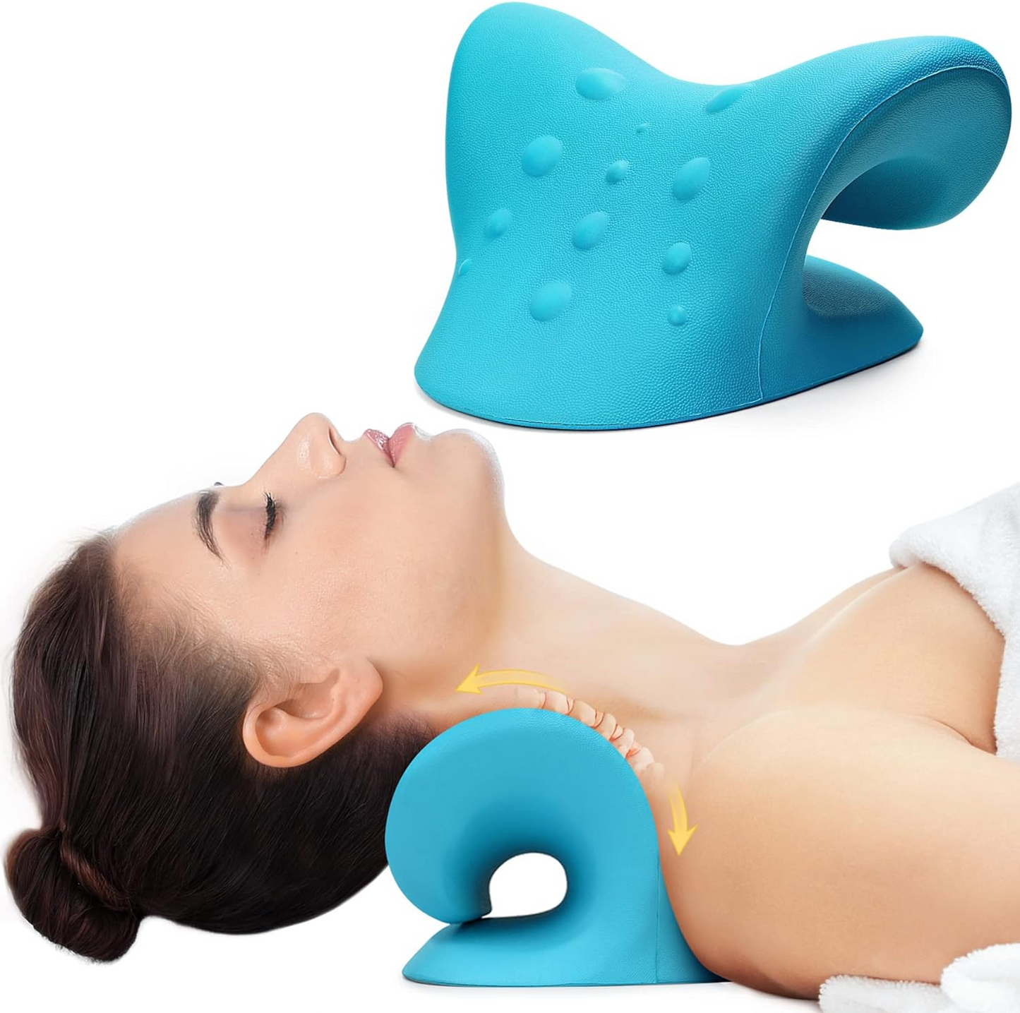 BNIB-Neck Stretcher for Neck Pain Relief, Relaxer Cervical Spine Alignment Chiropractic Pillow (Blue)