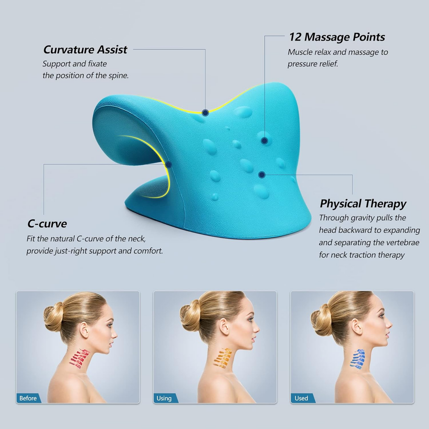 BNIB-Neck Stretcher for Neck Pain Relief, Relaxer Cervical Spine Alignment Chiropractic Pillow (Blue)
