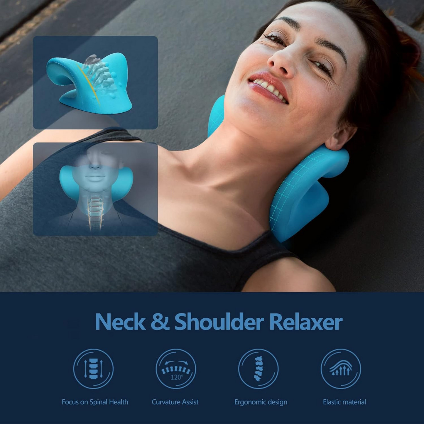 BNIB-Neck Stretcher for Neck Pain Relief, Relaxer Cervical Spine Alignment Chiropractic Pillow (Blue)