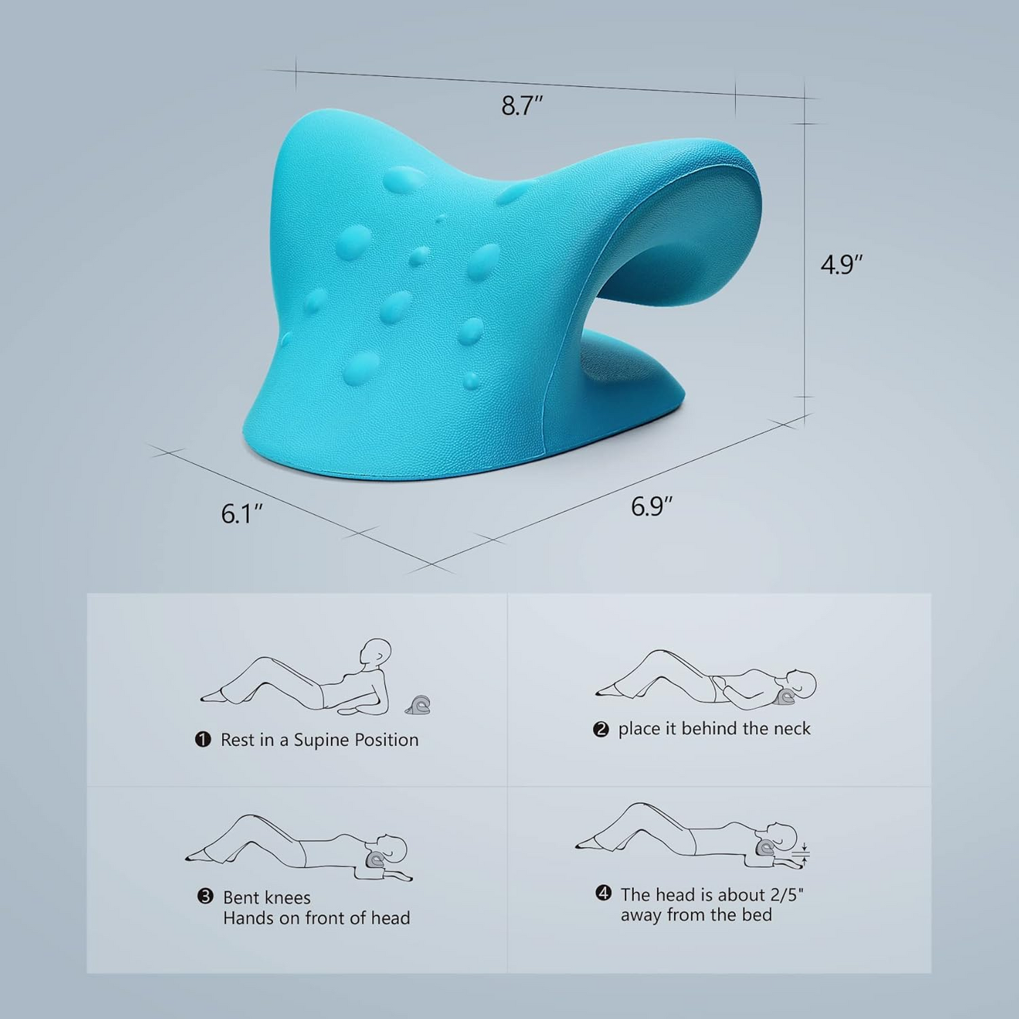 BNIB-Neck Stretcher for Neck Pain Relief, Relaxer Cervical Spine Alignment Chiropractic Pillow (Blue)