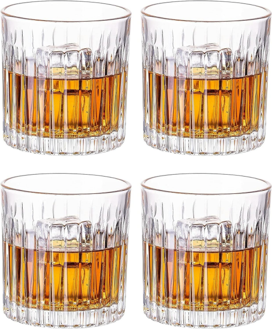Tumblers for Drinking Bourbon, Large 8oz Lead-Free Crystal Old Fashioned Glass (250ml / Set of 4)