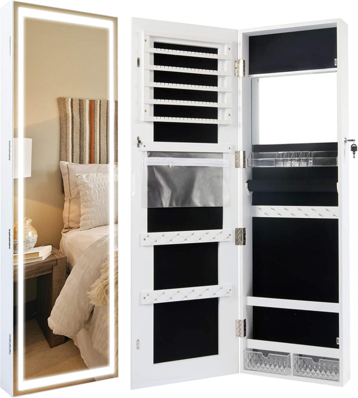 Brand New-Wooden jewelry cabinet Smart touch lock LED lights, large storage,  -$120