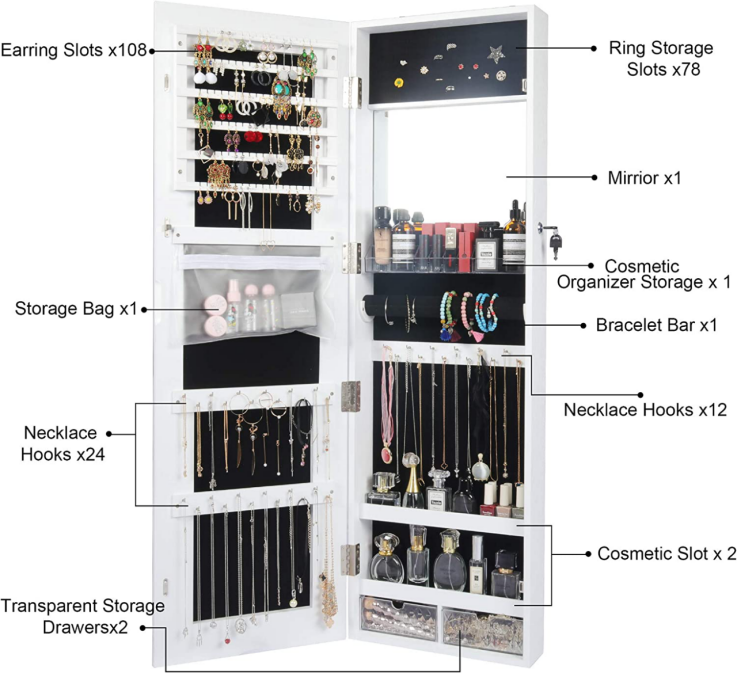 Brand New-Wooden jewelry cabinet Smart touch lock LED lights, large storage,  -$120