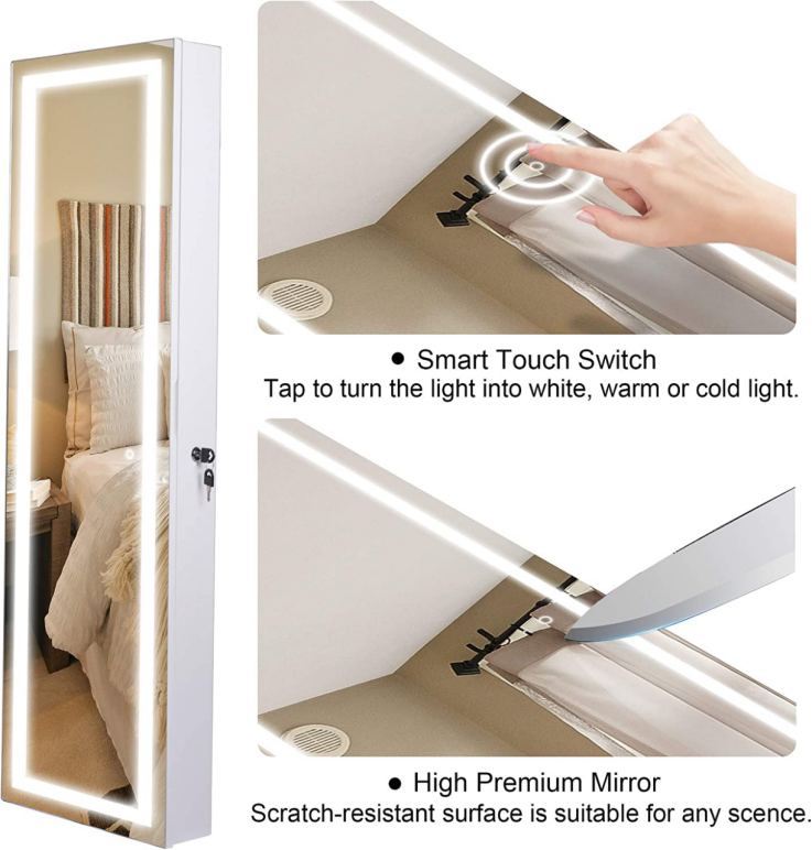 Brand New-Wooden jewelry cabinet Smart touch lock LED lights, large storage,  -$120