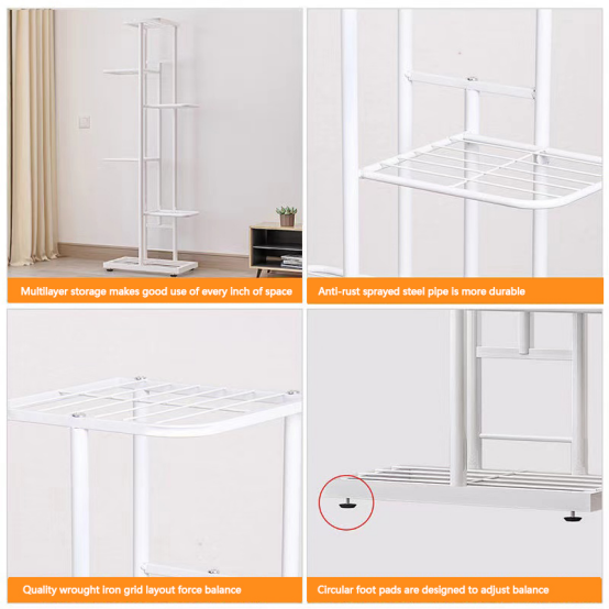 BNIB- Wrought iron shelving, plant shelving, flower stand, 8 layers can hold 9 plates of small plants, white