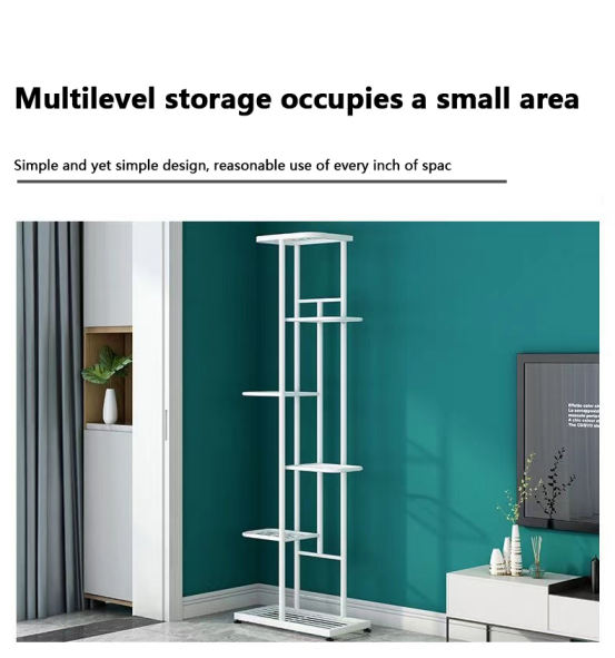 BNIB- Wrought iron shelving, plant shelving, flower stand, 8 layers can hold 9 plates of small plants, white