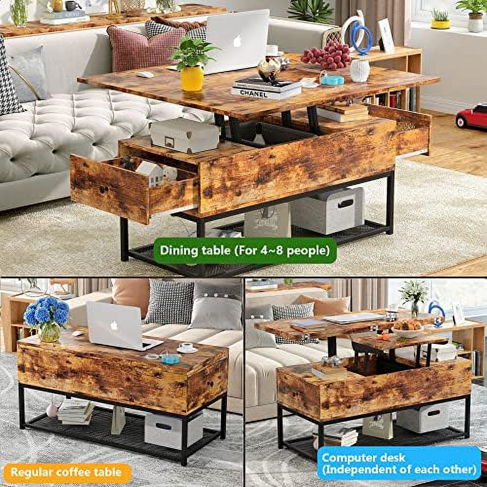 BNIB-3 in 1 Lift Top Coffee Table w/2 Drawers,Easy to Convert to Computer Desk & Dining Table-Brown