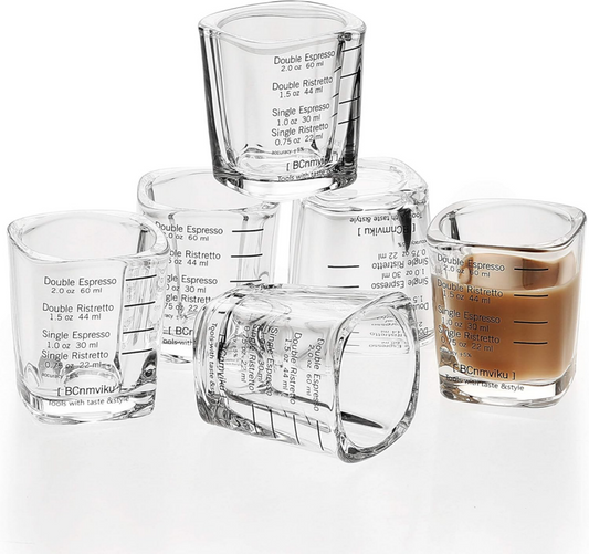 BNIB- Espresso cup,2.2 oz /60 ml, sturdy glass dishwasher free,(Black scale),$5/ set (6pcs)