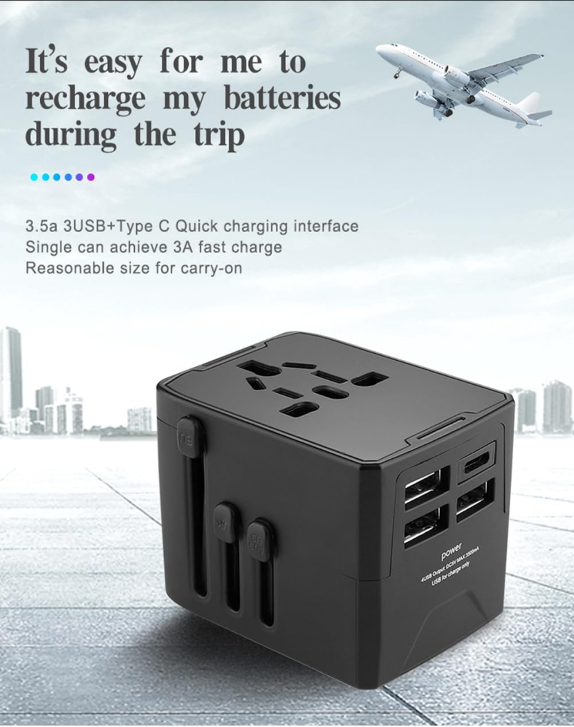 BNIB-1380W Universal Plug Adapter Wall Charger with 3USB-A & 1USB-C European Power Outlet