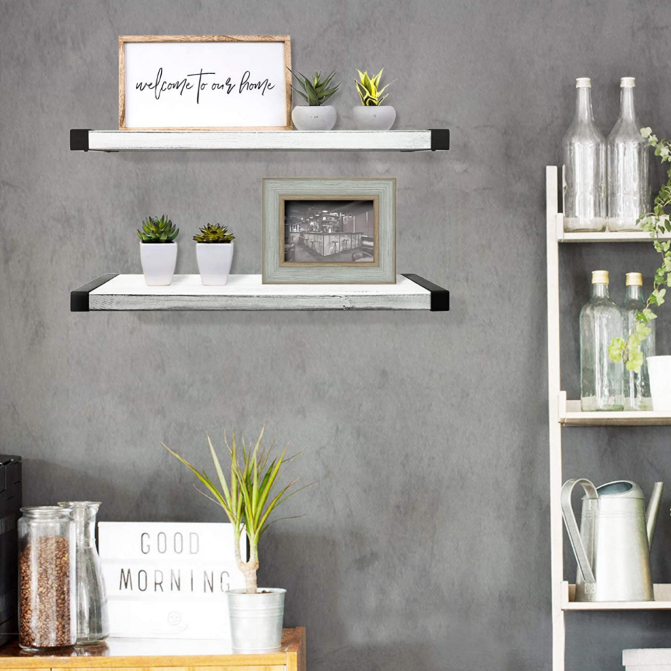 Brand New Wall mounted floating shelf Country wood Storage rack - set of 2, -$20