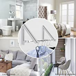 Folding Wall Mounted Clothes Hanger/Clothes Hanging System for Space Saving * 2 Packs