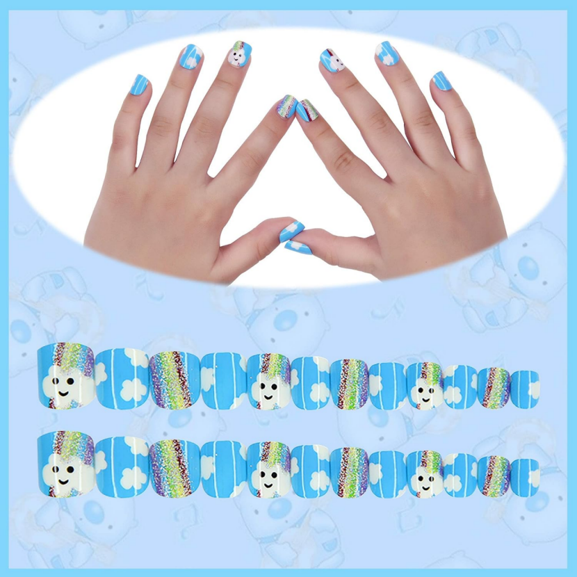 Press Pre-glue Children's fake nails , reusable, easy to attach and remove, (6pks /144pcs)
