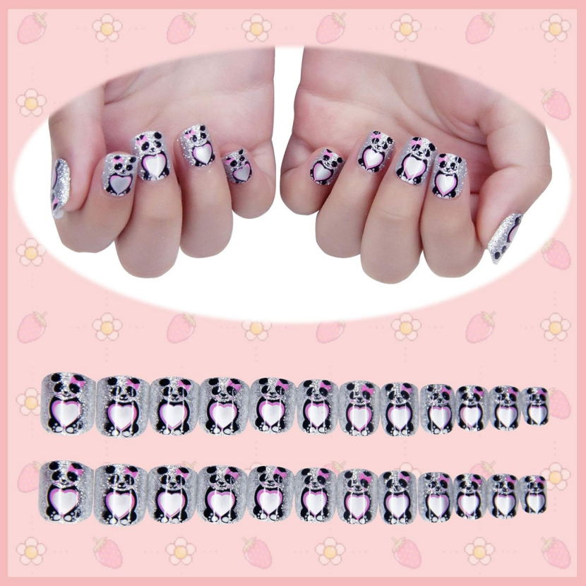 Press Pre-glue Children's fake nails , reusable, easy to attach and remove, (6pks /144pcs)