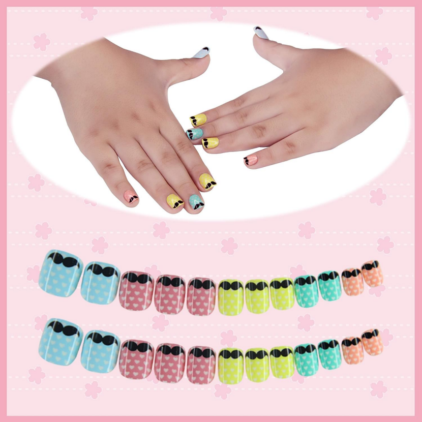 Press Pre-glue Children's fake nails , reusable, easy to attach and remove, (6pks /144pcs)