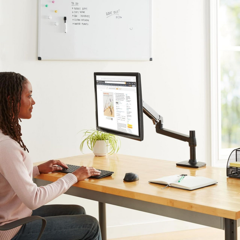BNIB-Amazon Basics Single Monitor Arm | Ergonomic Desktop Mount to Boost Productivity