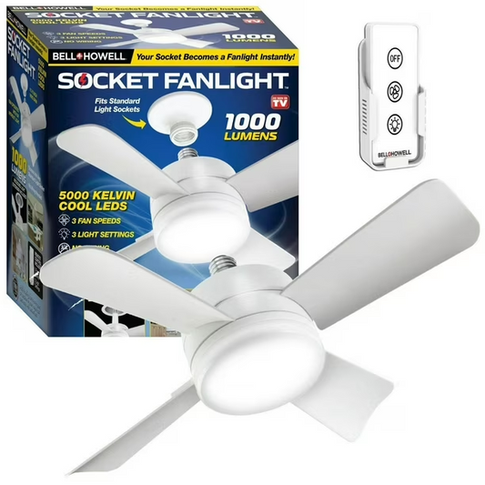 BNIB-Bell and Howell Socket Fan Ceiling Fan with Light 15 inches Fan 1000 Lumens Speed Light