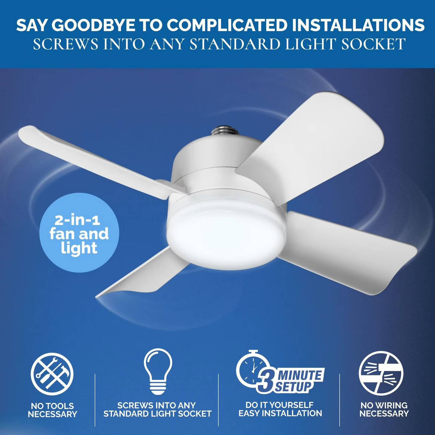BNIB-Bell and Howell Socket Fan Ceiling Fan with Light 15 inches Fan 1000 Lumens Speed Light