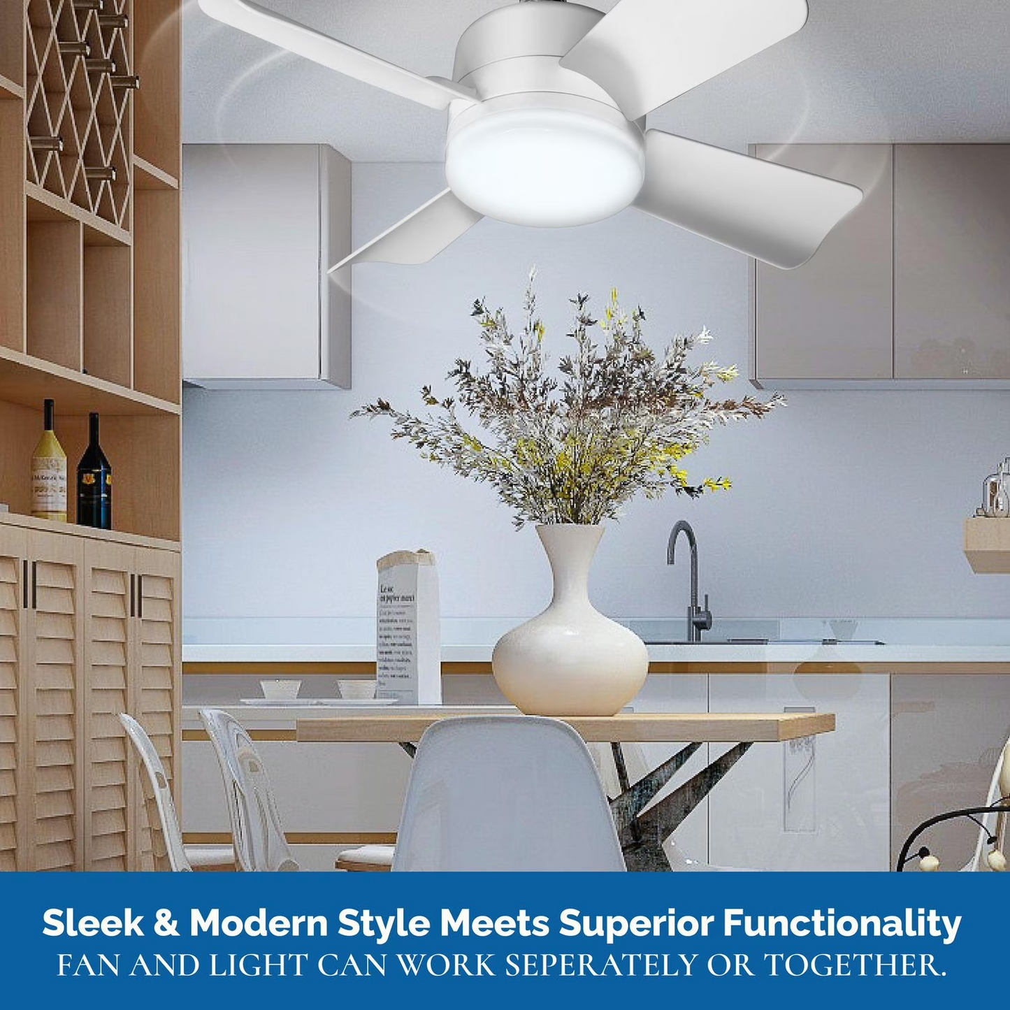 BNIB-Bell and Howell Socket Fan Ceiling Fan with Light 15 inches Fan 1000 Lumens Speed Light
