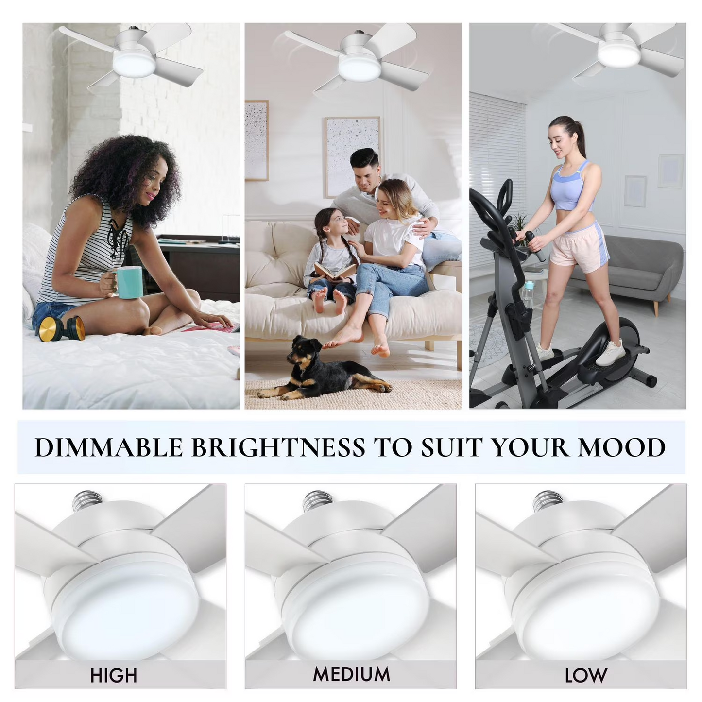 BNIB-Bell and Howell Socket Fan Ceiling Fan with Light 15 inches Fan 1000 Lumens Speed Light