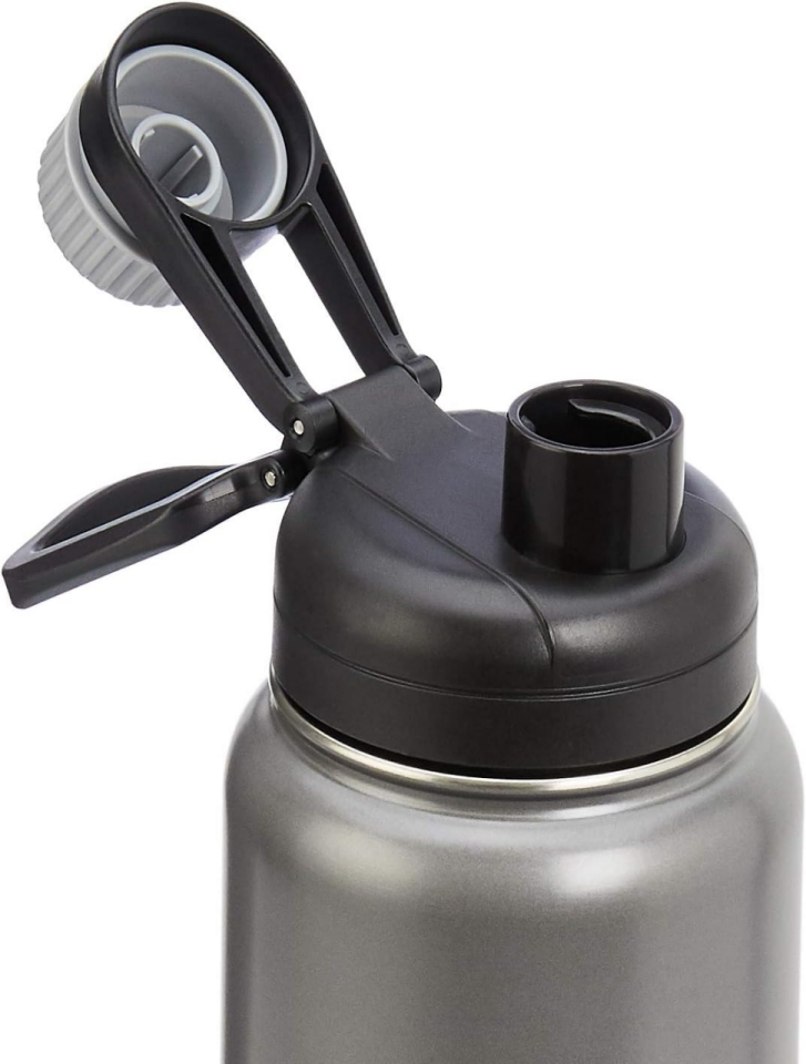 BNIB - Amazon Basics Stainless Steel Insulated Water Bottle, Spout Lid, 30 oz, Grey