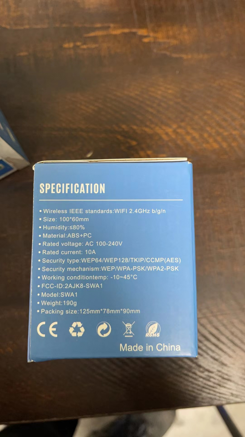 Brand New Smart Wifi Socket,Wireless IEEE Standards:WiFi 2.4GHZ b/g/n