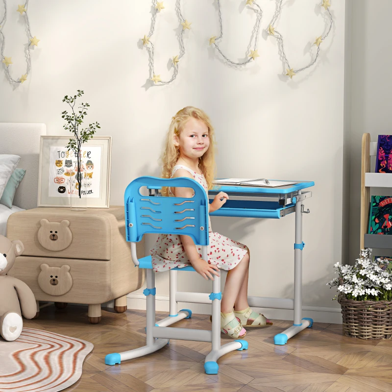 BNIB-Qaba Height Adjustable Study Table and Chair Set with Drawer, Pen Slot, Tiltable Desktop, Hook,