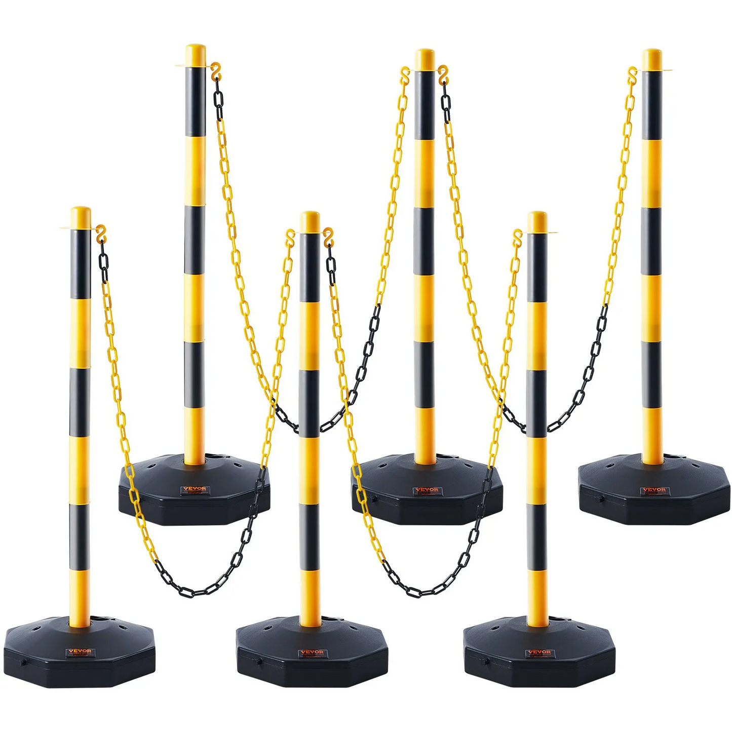 VEVOR Adjustable Traffic Delineator Post Cones, 6 Pack, Traffic Safety Delineator Barrier 8FT Chain-$50