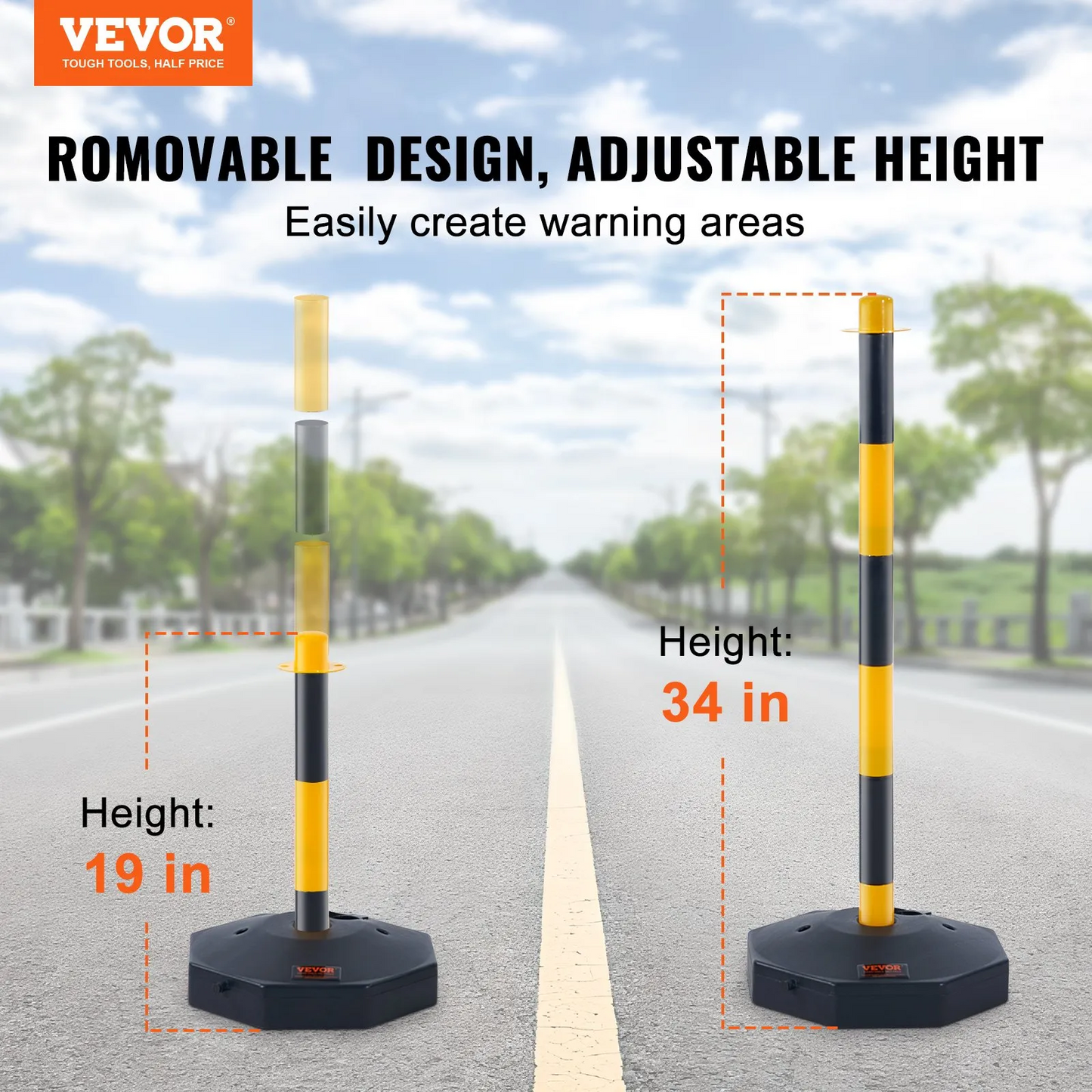 VEVOR Adjustable Traffic Delineator Post Cones, 6 Pack, Traffic Safety Delineator Barrier 8FT Chain-$50