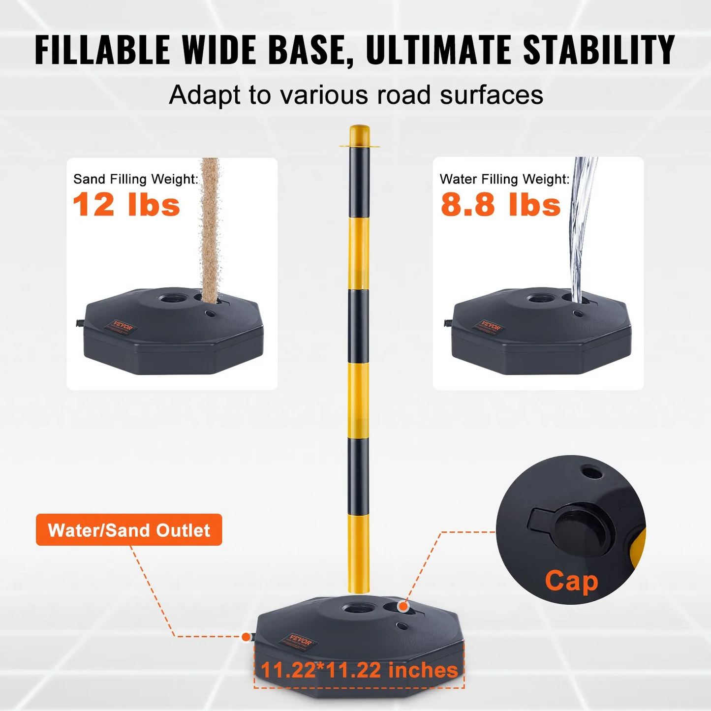 VEVOR Adjustable Traffic Delineator Post Cones, 6 Pack, Traffic Safety Delineator Barrier 8FT Chain-$50