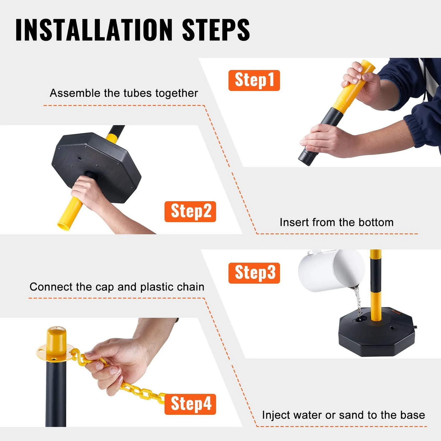 VEVOR Adjustable Traffic Delineator Post Cones, 6 Pack, Traffic Safety Delineator Barrier 8FT Chain-$50