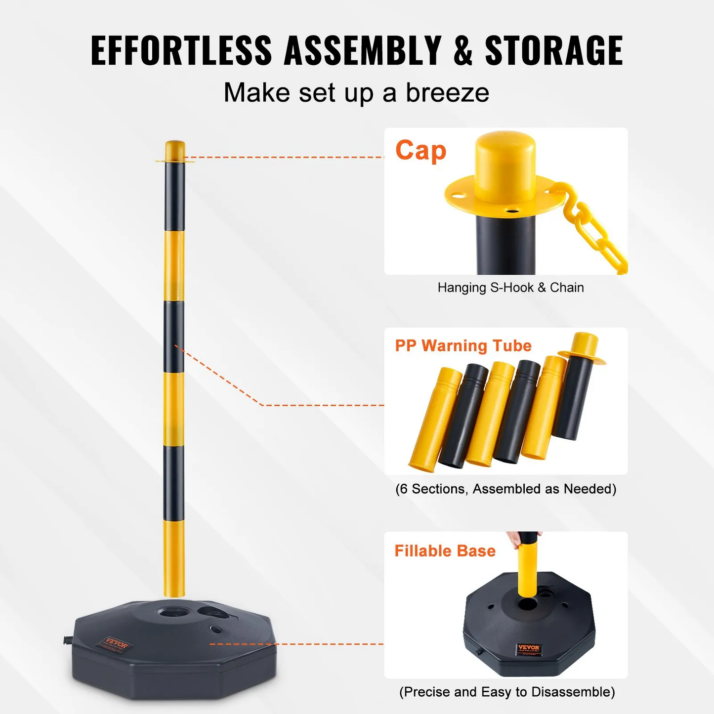 VEVOR Adjustable Traffic Delineator Post Cones, 6 Pack, Traffic Safety Delineator Barrier 8FT Chain-$50