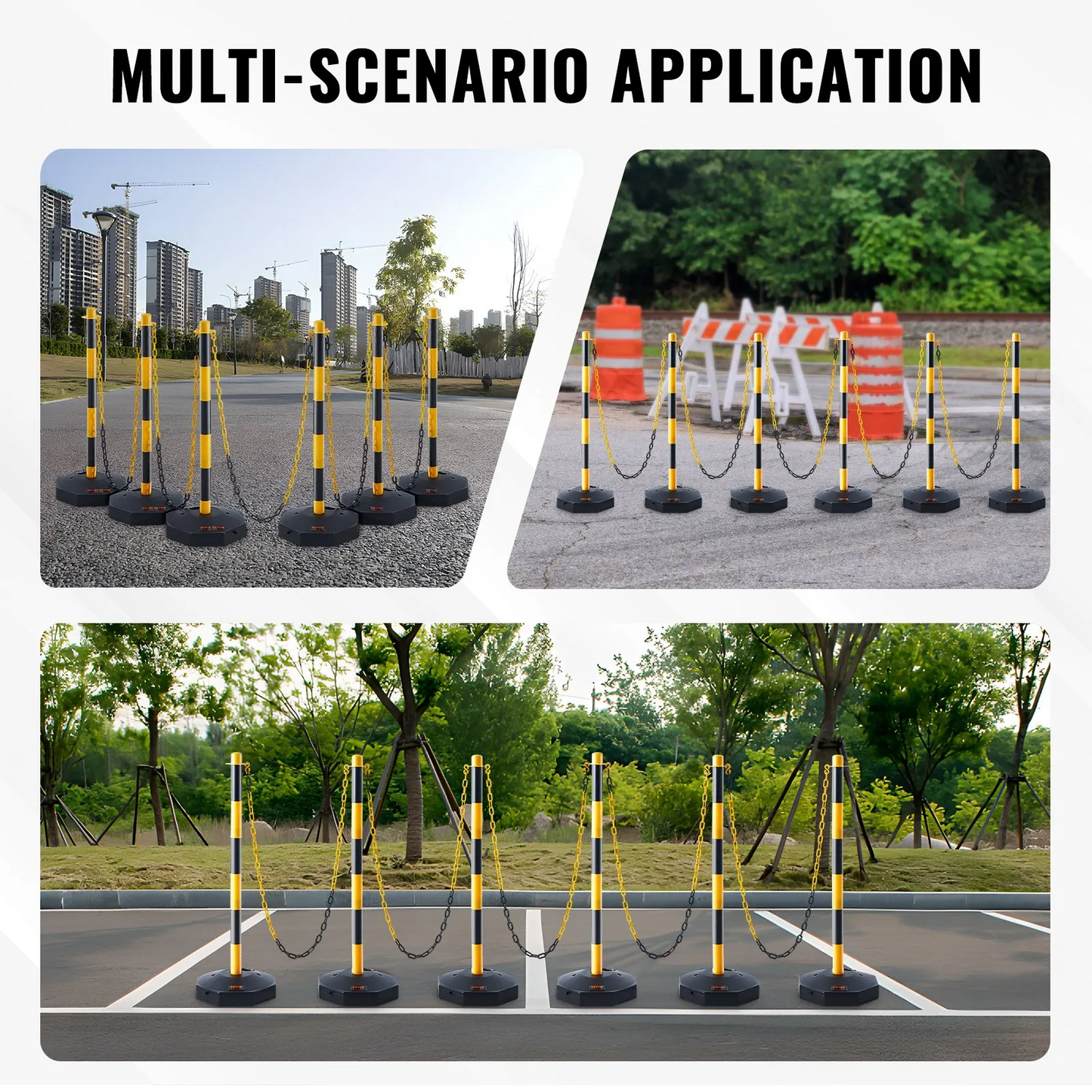 VEVOR Adjustable Traffic Delineator Post Cones, 6 Pack, Traffic Safety Delineator Barrier 8FT Chain-$50