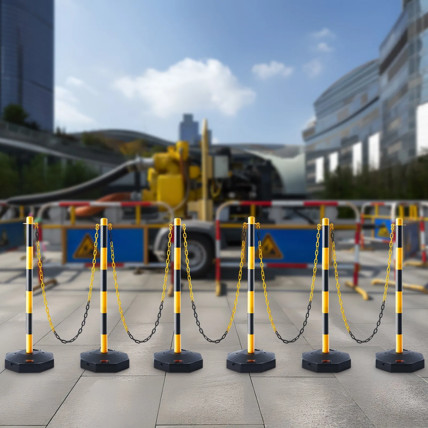 VEVOR Adjustable Traffic Delineator Post Cones, 6 Pack, Traffic Safety Delineator Barrier 8FT Chain-$50
