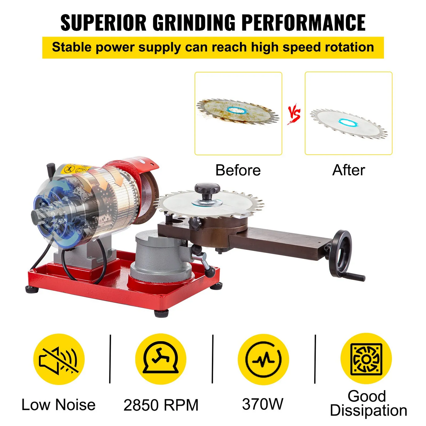 VEVOR Circular Saw Blade Sharpener 5\" Grinding Wheel Size, Rotary Angle Mill Grinding Machine 370W-$155