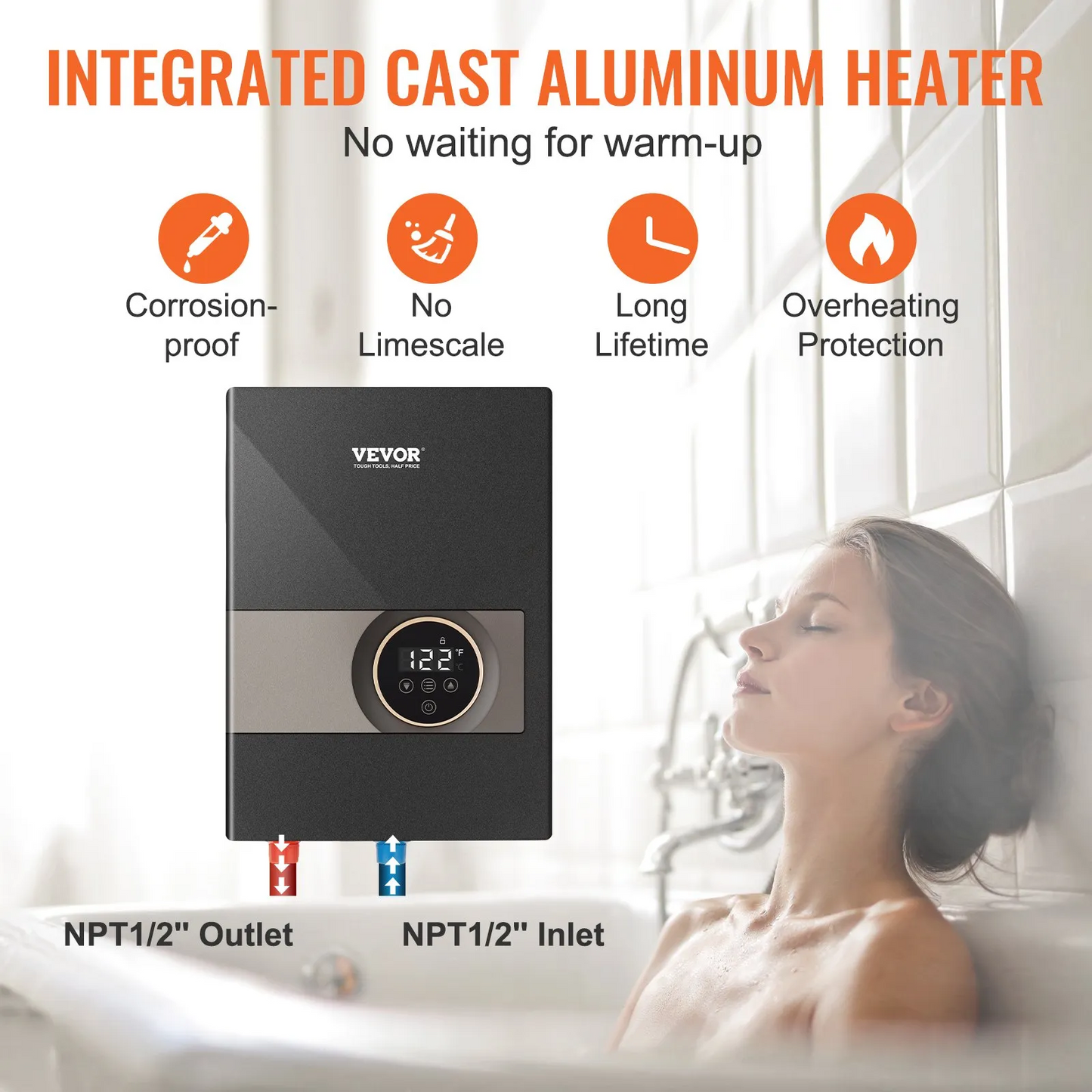 VEVOR Instant Water Heater, 13.8kw Electric Tankless Water Boiler,24-Hour Water Supply-$160