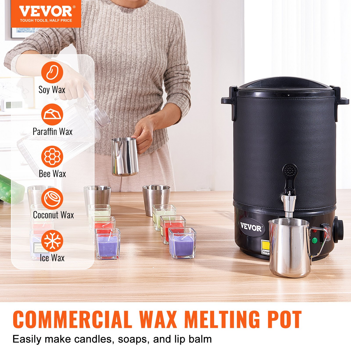 VEVOR Wax Melter for Candle Making, 6.5 Liter Large Electric Wax Melting Pot Easy Pour Spout-$65