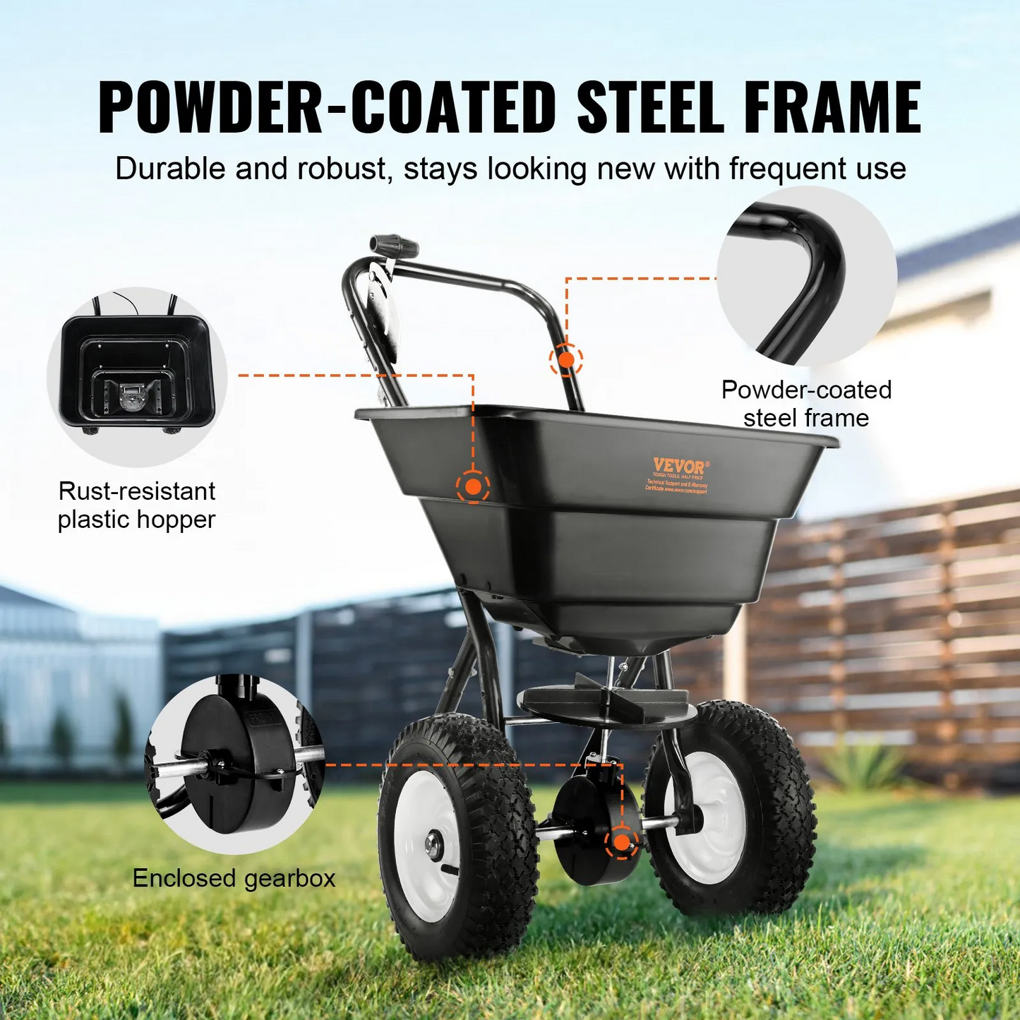 VEVOR Broadcast Spreader, 80 LB Walk-Behind Turf Spreader with 12" Wheels, Steel Push Fertilizer Spreader