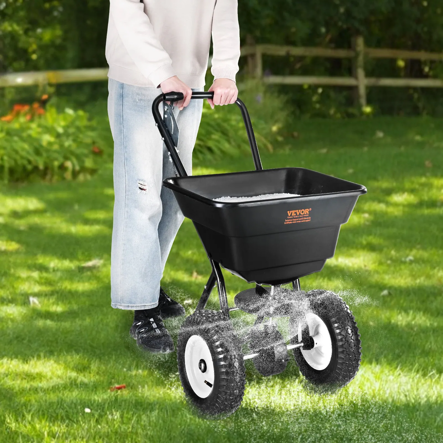 VEVOR Broadcast Spreader, 80 LB Walk-Behind Turf Spreader with 12" Wheels, Steel Push Fertilizer Spreader