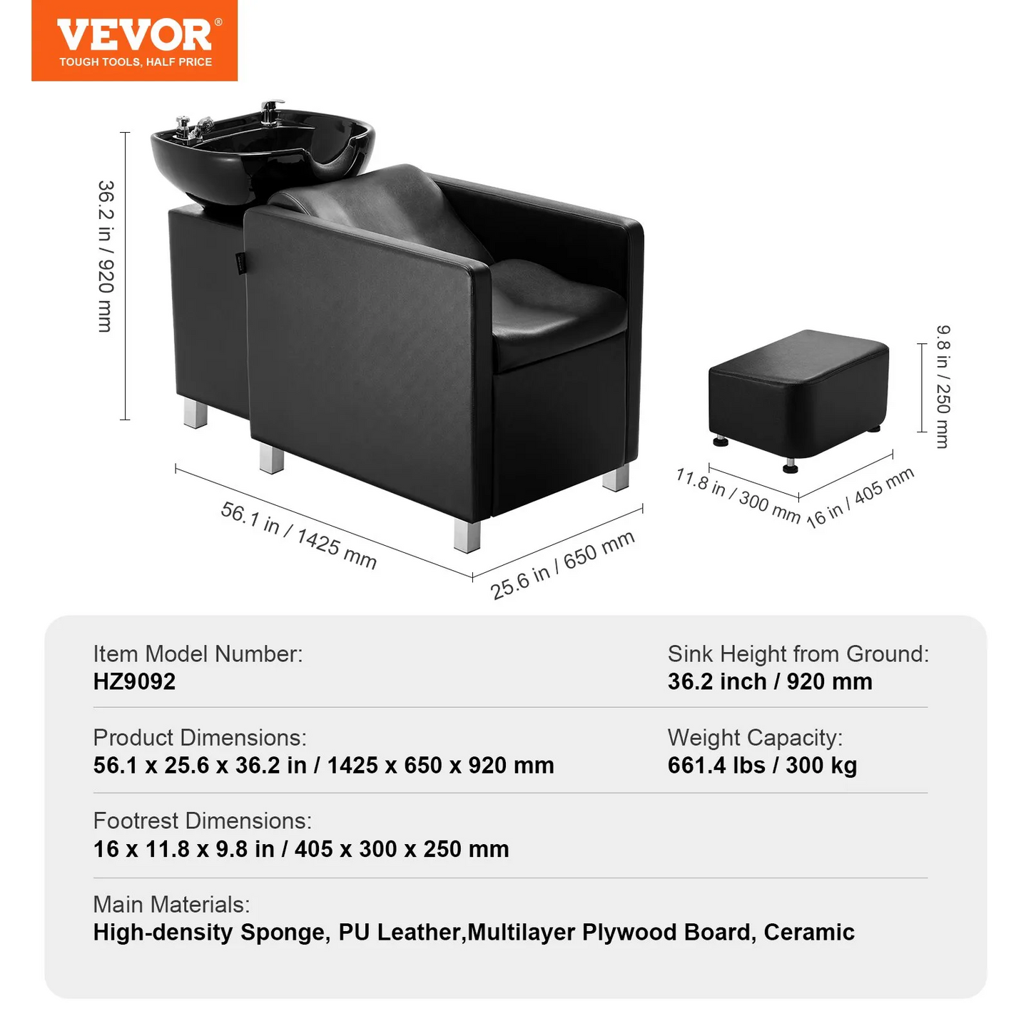VEVOR Shampoo Backwash Chair, 661.4 LBS Loading Salon & Spa Hair Washing Station-$450
