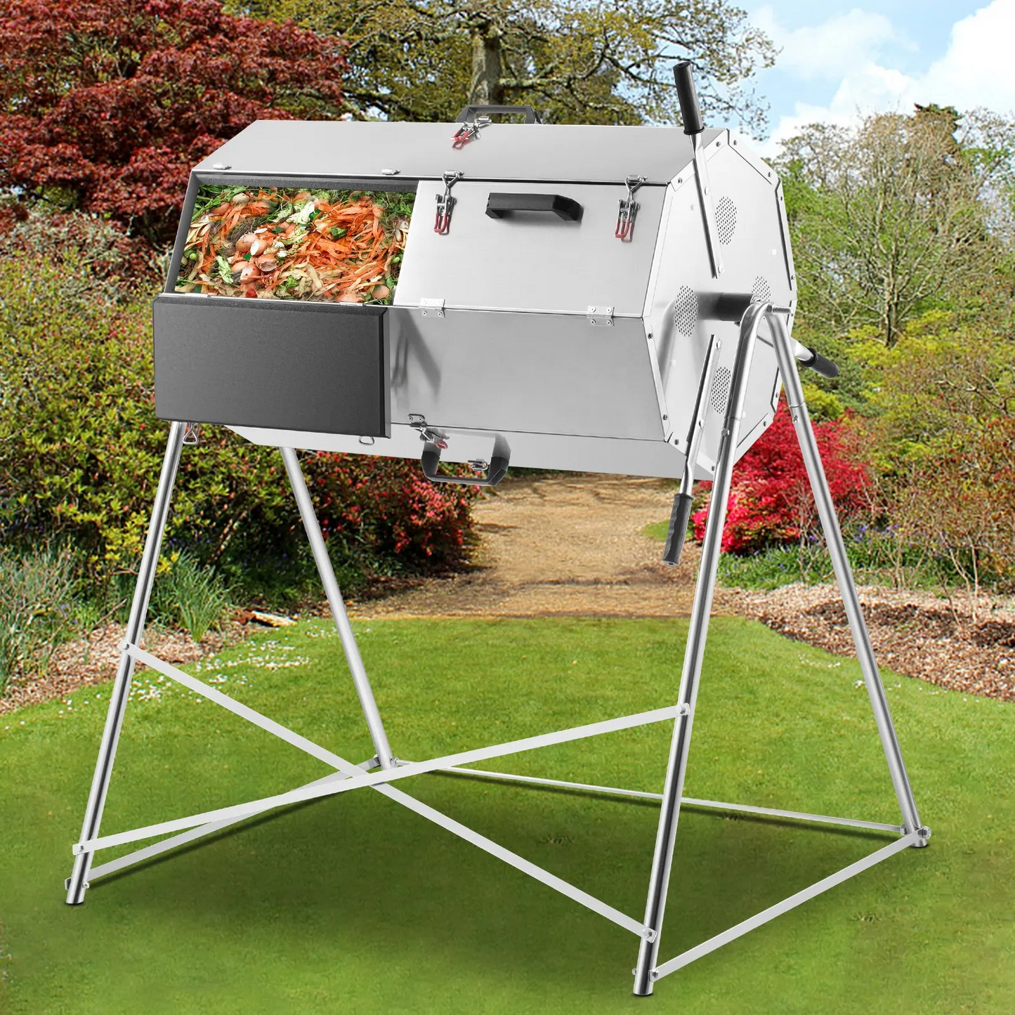 VEVOR Compost Tumbler, 125L/33 US Gallons, Rustproof Stainless Steel Dual-chamber-$250
