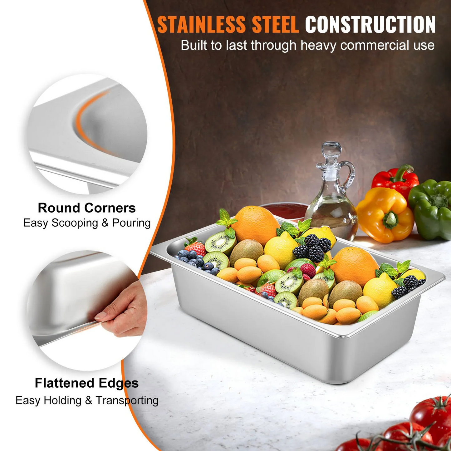 VEVOR 6 Pack Steam Table Pans 20.9 x 12.8 x 5.9 Inch Deep Steam Table Pan Full Size 20.5L Deep-$60